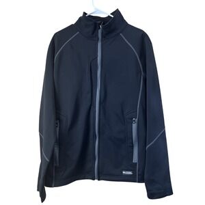 Double Diamond Jacket Mens Sz L Black Softshell Fleece Lined‎ Full Zip Technical